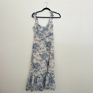 blue white flowy midi dress